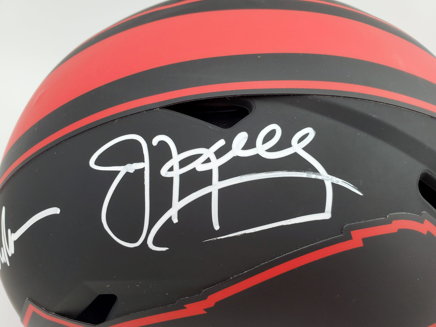 Buffalo Bills Team Greats Autographed Eclipse Black Authentic Speed Full Size Helmet With 3 Signatures Including Jim Kelly, Thurman Thomas & Andre Reed Beckett BAS Stock #185863