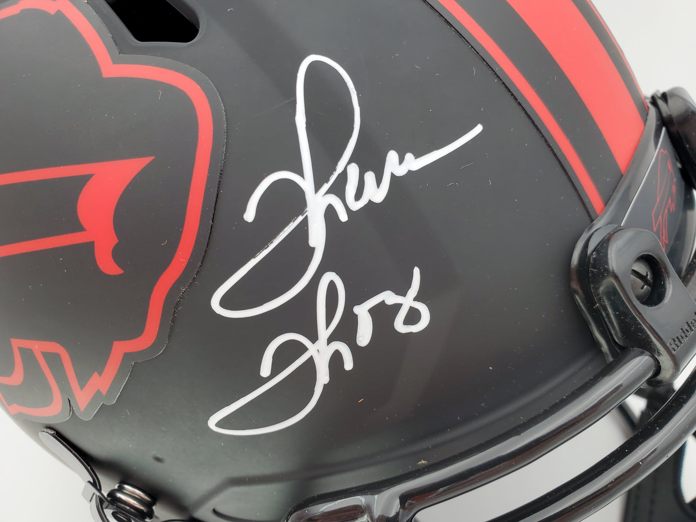 Buffalo Bills Team Greats Autographed Eclipse Black Authentic Speed Full Size Helmet With 3 Signatures Including Jim Kelly, Thurman Thomas & Andre Reed Beckett BAS Stock #185863