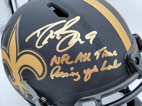 Drew Brees Autographed New Orleans Saints Black Eclipse Full Size Speed Authentic Helmet "NFL All Time Passing Yds Leader" Beckett BAS Stock #185738