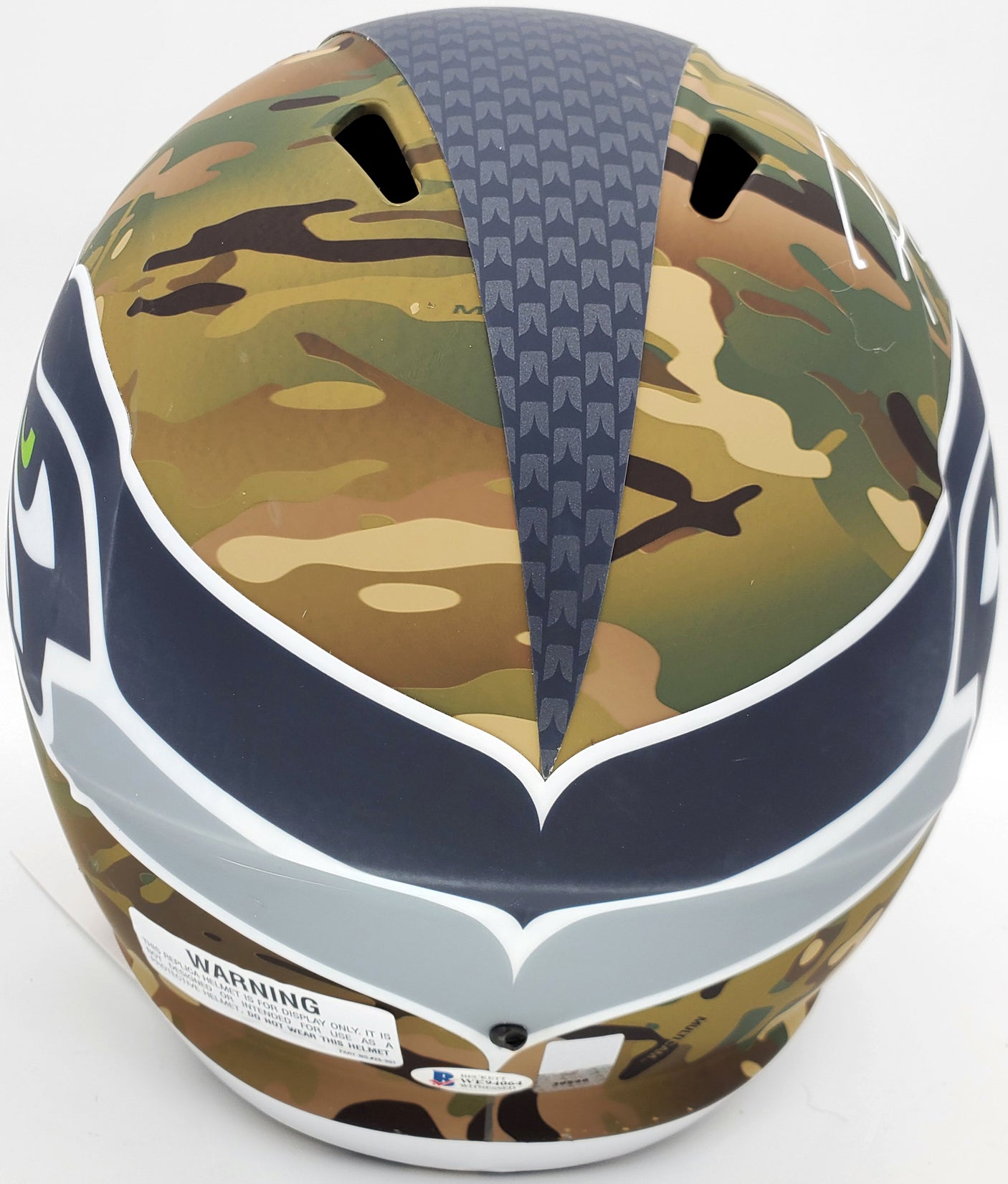 Russell Wilson Autographed Seattle Seahawks Camo Full Size Replica Speed Helmet RW Holo & Beckett BAS Stock #182232