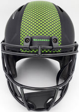 Russell Wilson Autographed Seattle Seahawks Eclipse Black Full Size Speed Replica Helmet In Silver RW Holo Stock #178956
