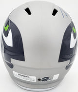 Russell Wilson Autographed Seattle Seahawks Gray AMP Full Size Speed Replica Helmet In Blue RW Holo Stock #159113