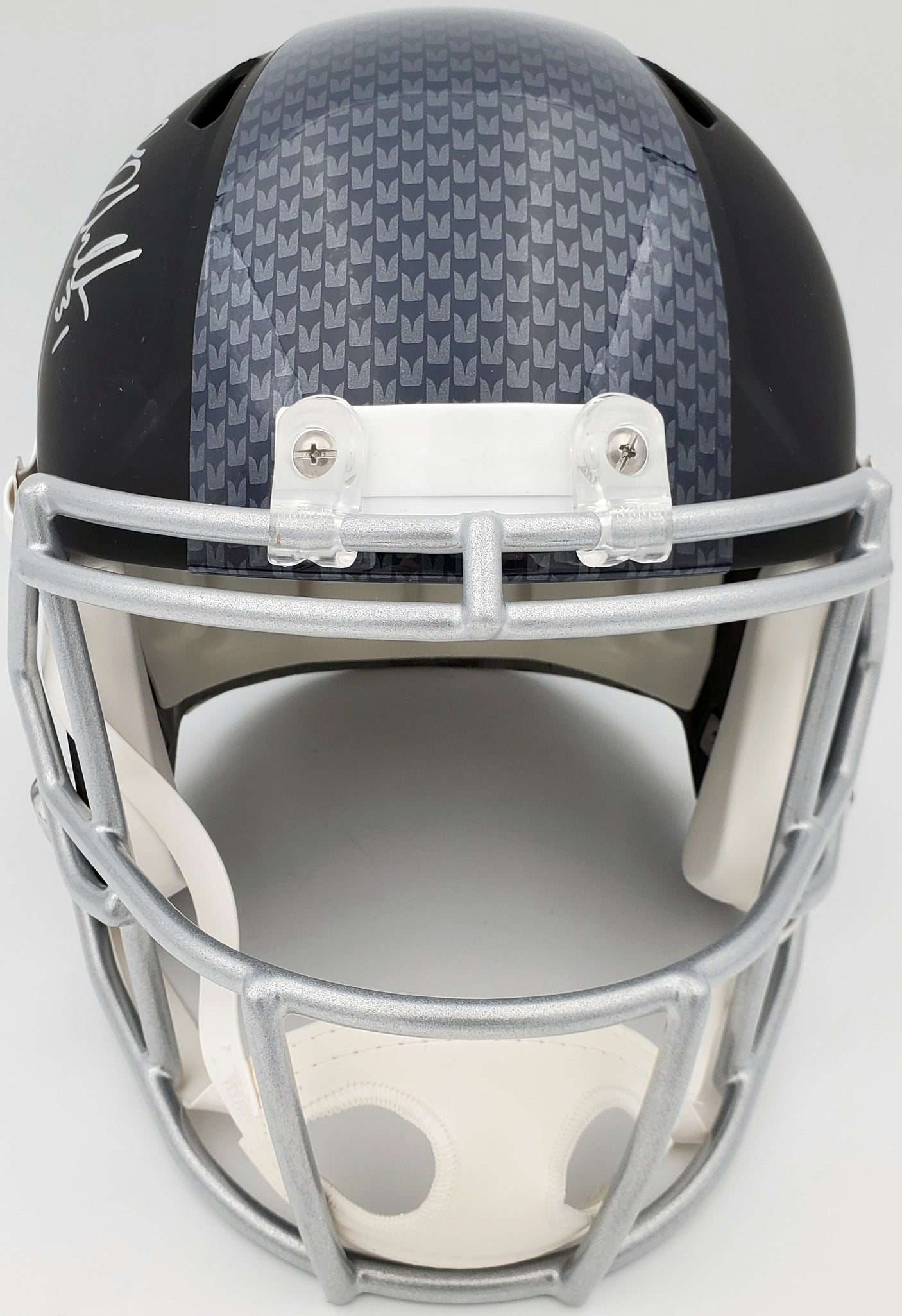 Kam Chancellor Autographed Seattle Seahawks Flat Matte Black Full Size Replica Helmet In Silver MCS Holo Stock #148370