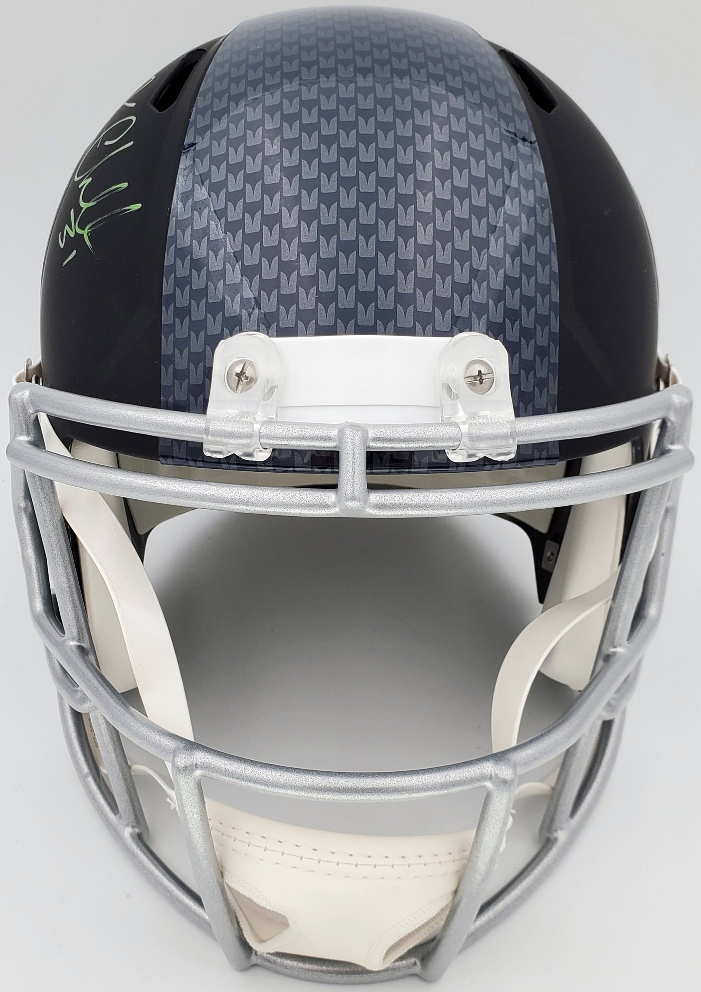 Kam Chancellor Autographed Seattle Seahawks Flat Matte Black Full Size Replica Helmet In Green MCS Holo Stock #148369