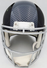 Russell Wilson Autographed Seattle Seahawks Matte Black Speed Full Size Replica Helmet In Green RW Holo Stock #145844