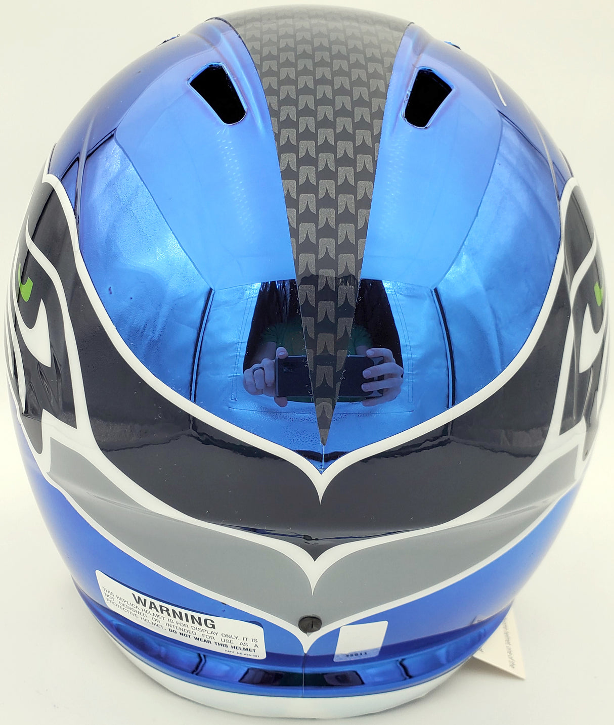 Russell Wilson Autographed Seattle Seahawks Blue Chrome Speed Full Size Replica Helmet In Silver RW Holo Stock #145841