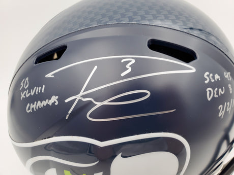 Russell Wilson Autographed Seattle Seahawks Full Size Replica Speed Helmet "SB XLVIII Champs, SEA 43 DEN 8, 2/2/14" Limited Edition #/48 RW Holo Stock #105818