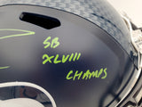 Russell Wilson Autographed Seattle Seahawks Full Size Replica Speed Helmet "SB XLVIII Champs" In Green RW Holo Stock #94267