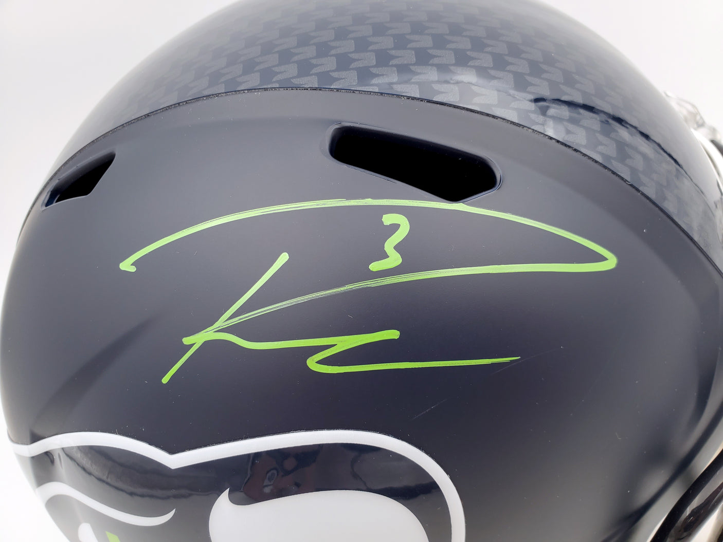 Russell Wilson Autographed Seattle Seahawks Full Size Replica Speed Helmet In Green RW Holo Stock #94105