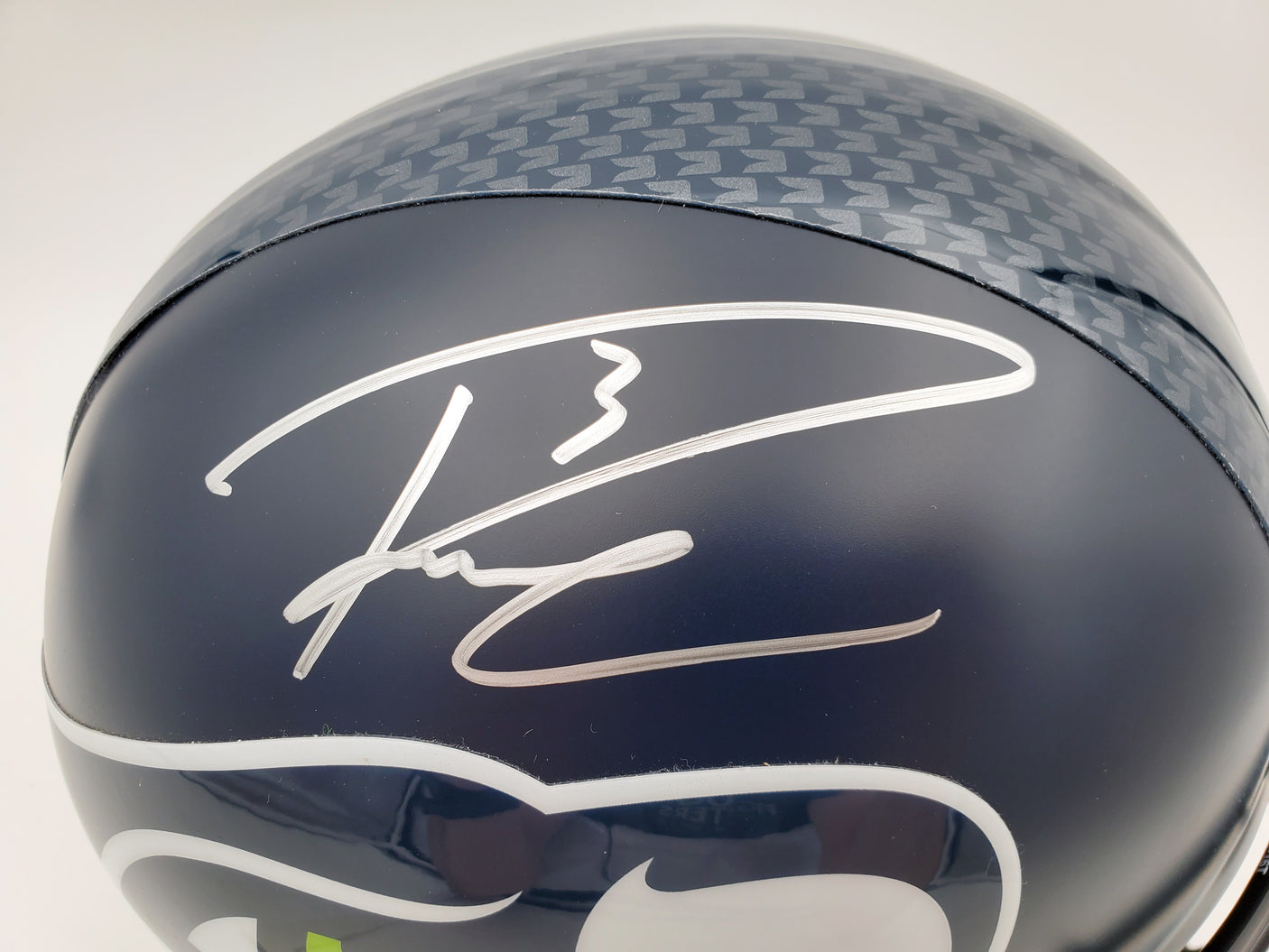 Russell Wilson Autographed Seattle Seahawks Full Size Replica Helmet In Silver RW Holo Stock #74632