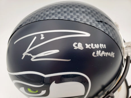 Russell Wilson Autographed Seattle Seahawks Full Size Replica Helmet "SB XLVIII Champs" In Silver RW Holo Stock #72373