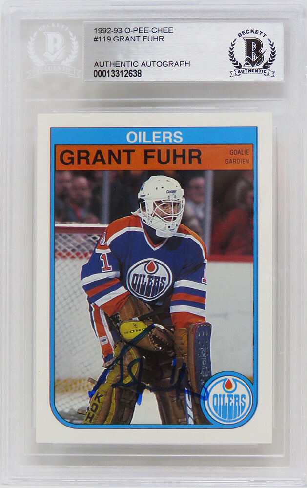 Grant Fuhr Signed Edmonton Oilers 1992-93 O-Pee-Chee Hockey Trading Card #19 - (Beckett Encapsulated)