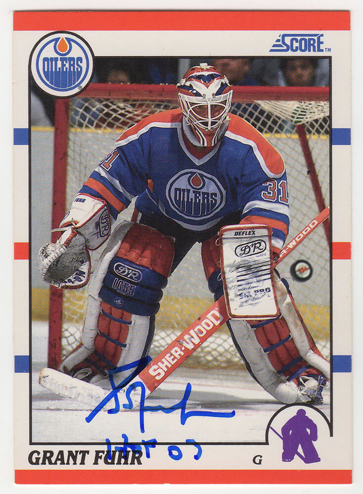 Grant Fuhr Signed Edmonton Oilers 1990-91 Score Hockey Trading Card #275 w/HOF'03