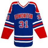 Grant Fuhr Signed Blue Throwback Custom Hockey Jersey w/HOF'03