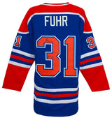 Grant Fuhr Signed Blue Throwback Custom Hockey Jersey w/HOF'03