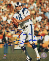 Roman Gabriel Signed Los Angeles Rams White Jersey Action 8x10 Photo