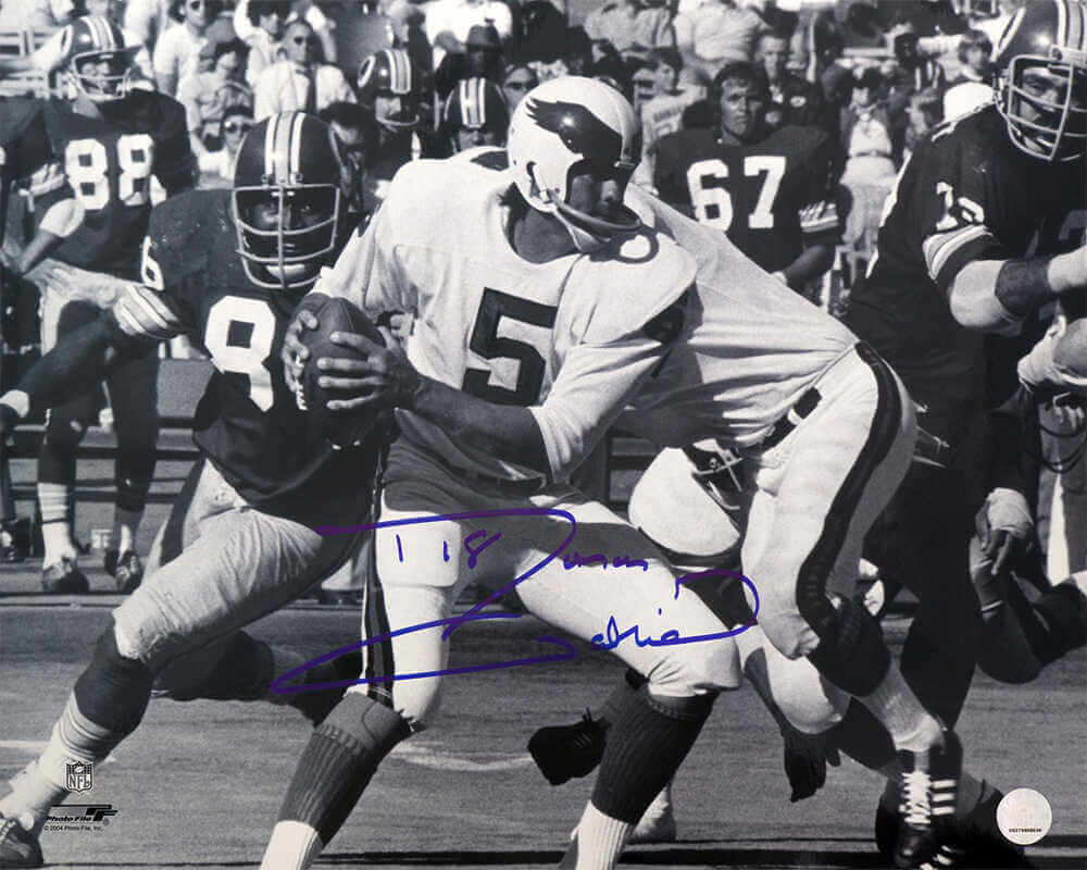 Roman Gabriel Signed Philadelphia Eagles B&W Action 16x20 Photo