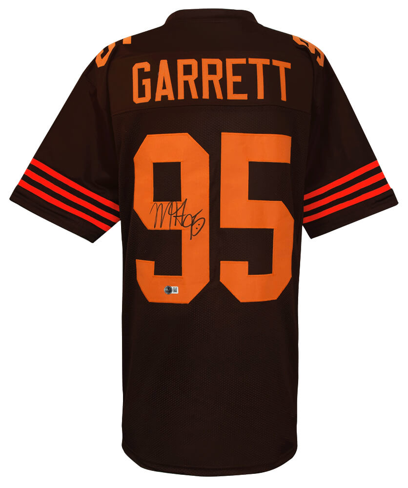 Myles Garrett Signed Brown With Orange #'s Custom Football Jersey (Beckett)
