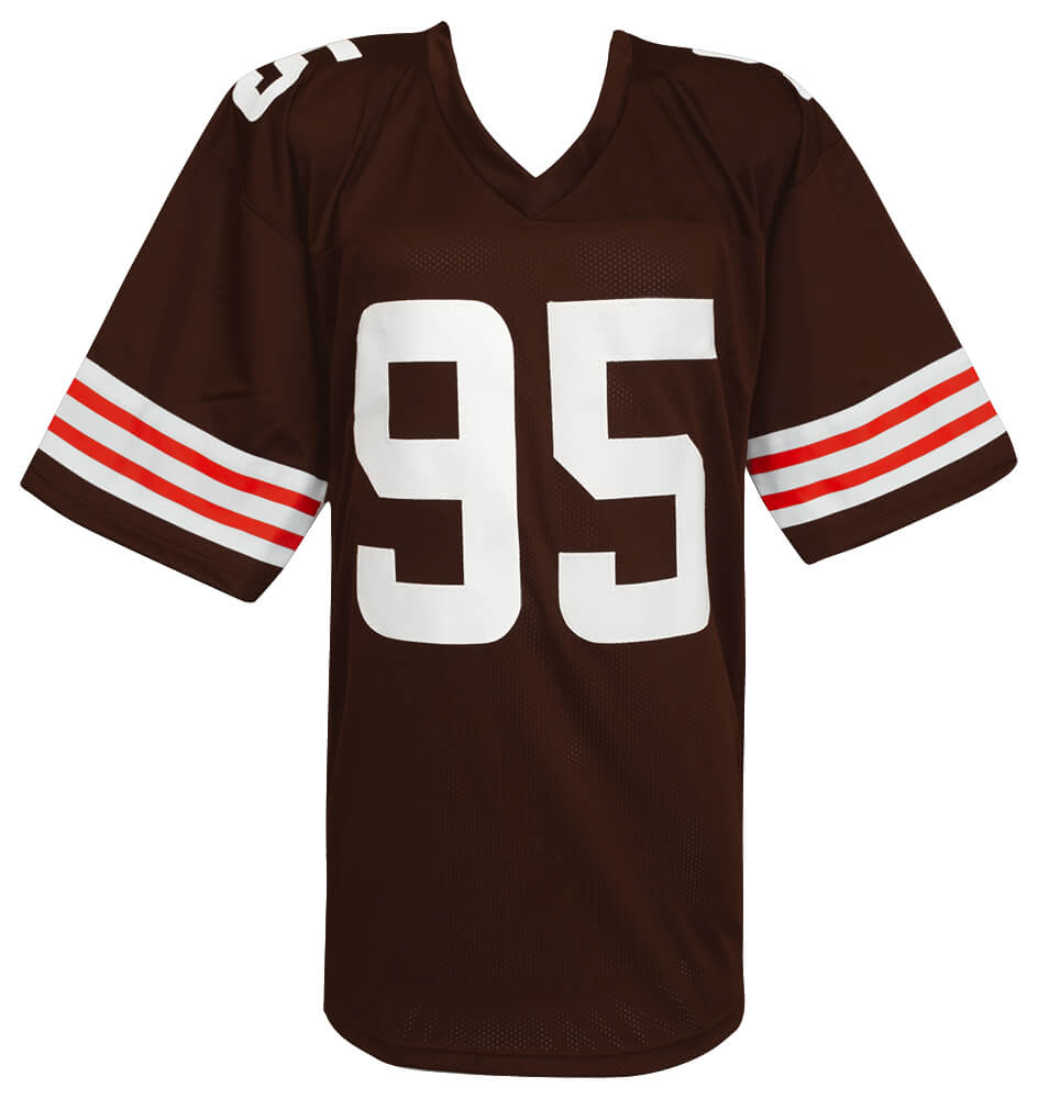 Myles Garrett Signed Brown With White #'s Custom Football Jersey (Beckett)