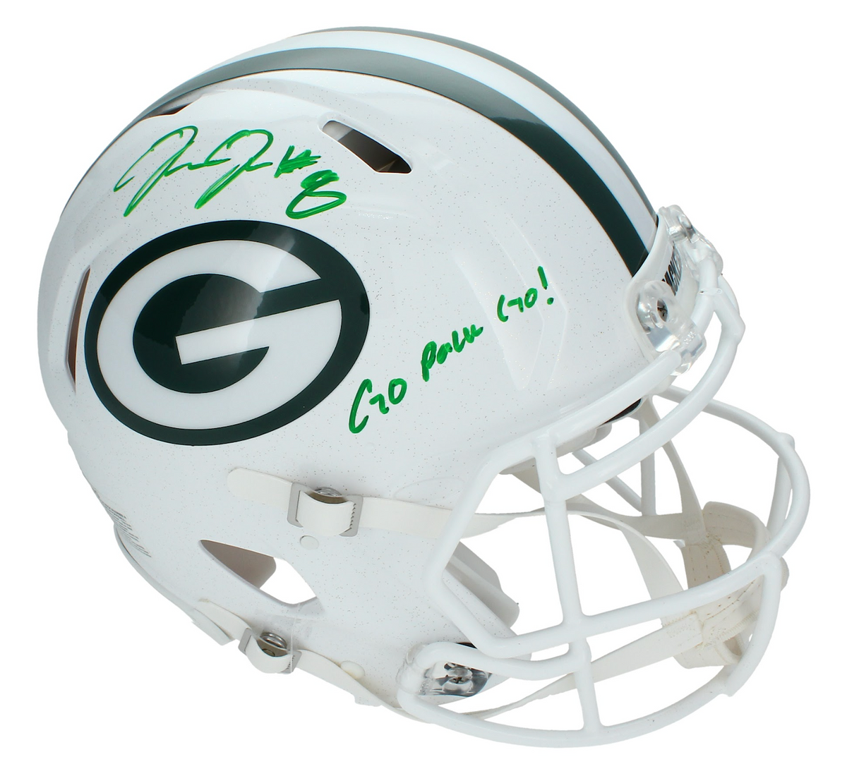 Josh Jacobs Autographed/Inscribed "Go Pack Go" Green Bay Packers White 2024 Alternate Authentic Helmet Radtke