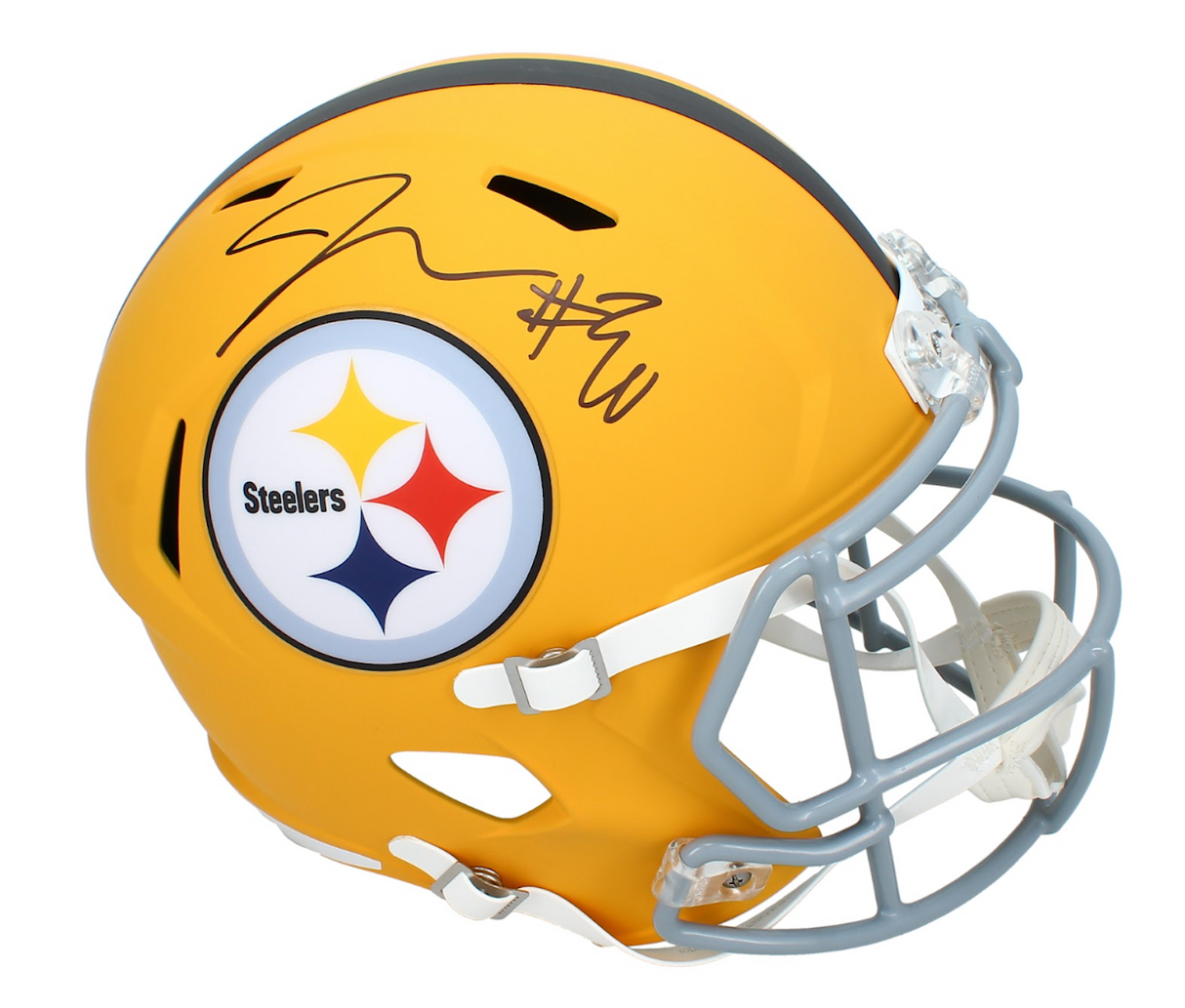 Jaylen Warren Autographed Pittsburgh Steelers Yellow 2025 Alternate Speed Full Size Helmet Beckett Witnessed
