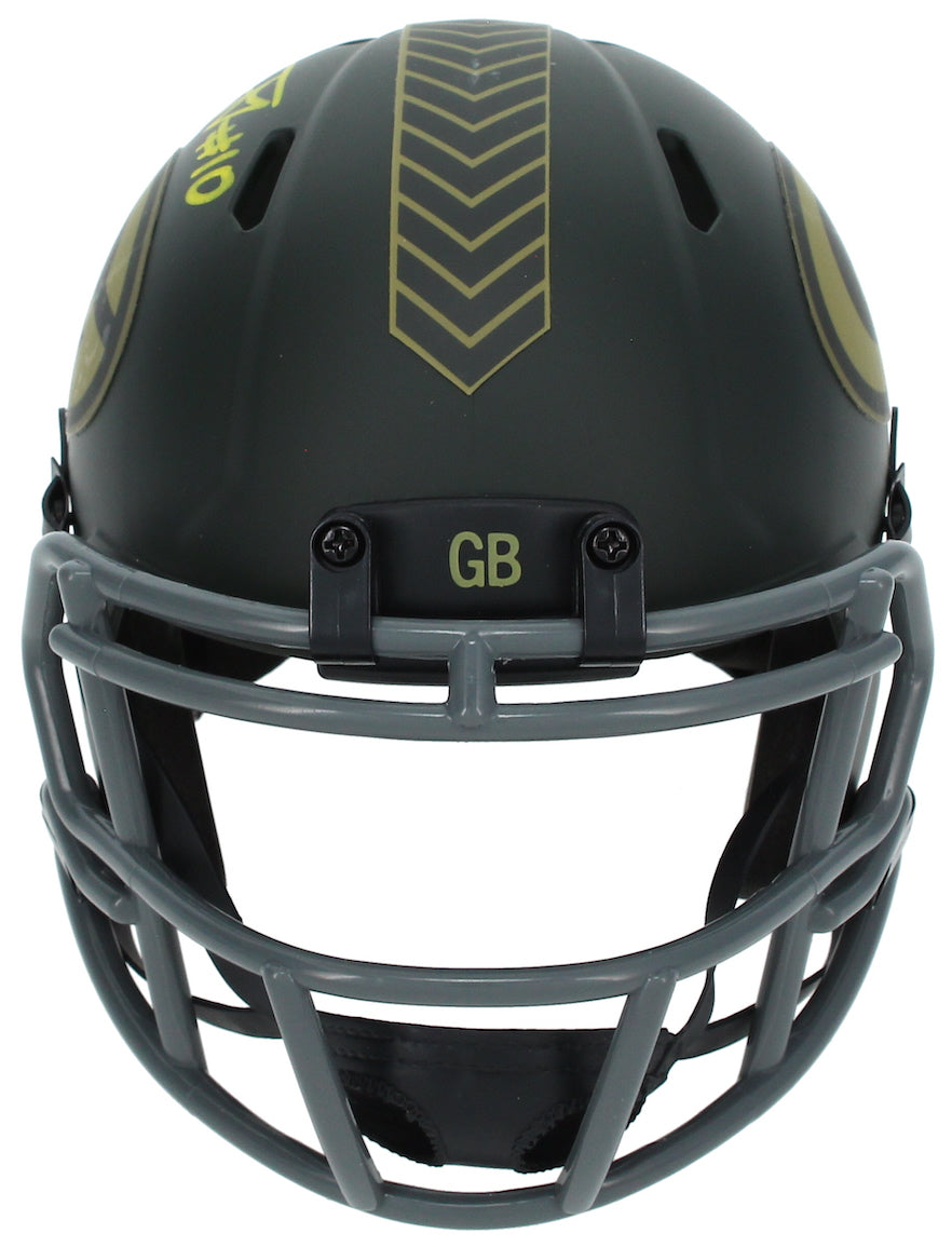 Jordan Love Autographed Green Bay Packers 2025 Salute to Service Speed Mini Helmet Beckett Witnessed