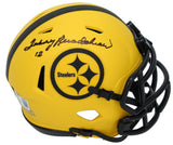 Terry Bradshaw Autographed Pittsburgh Steelers RAVE Speed Mini Helmet Beckett Witnessed