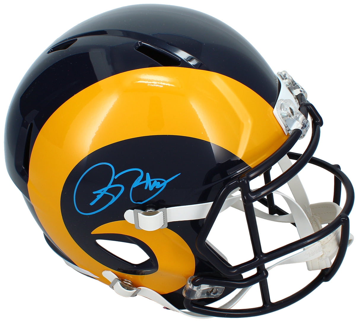 Isaac Bruce Autographed Rams 1981-99 Throwback Speed Full Size Helmet Beckett Witnessed