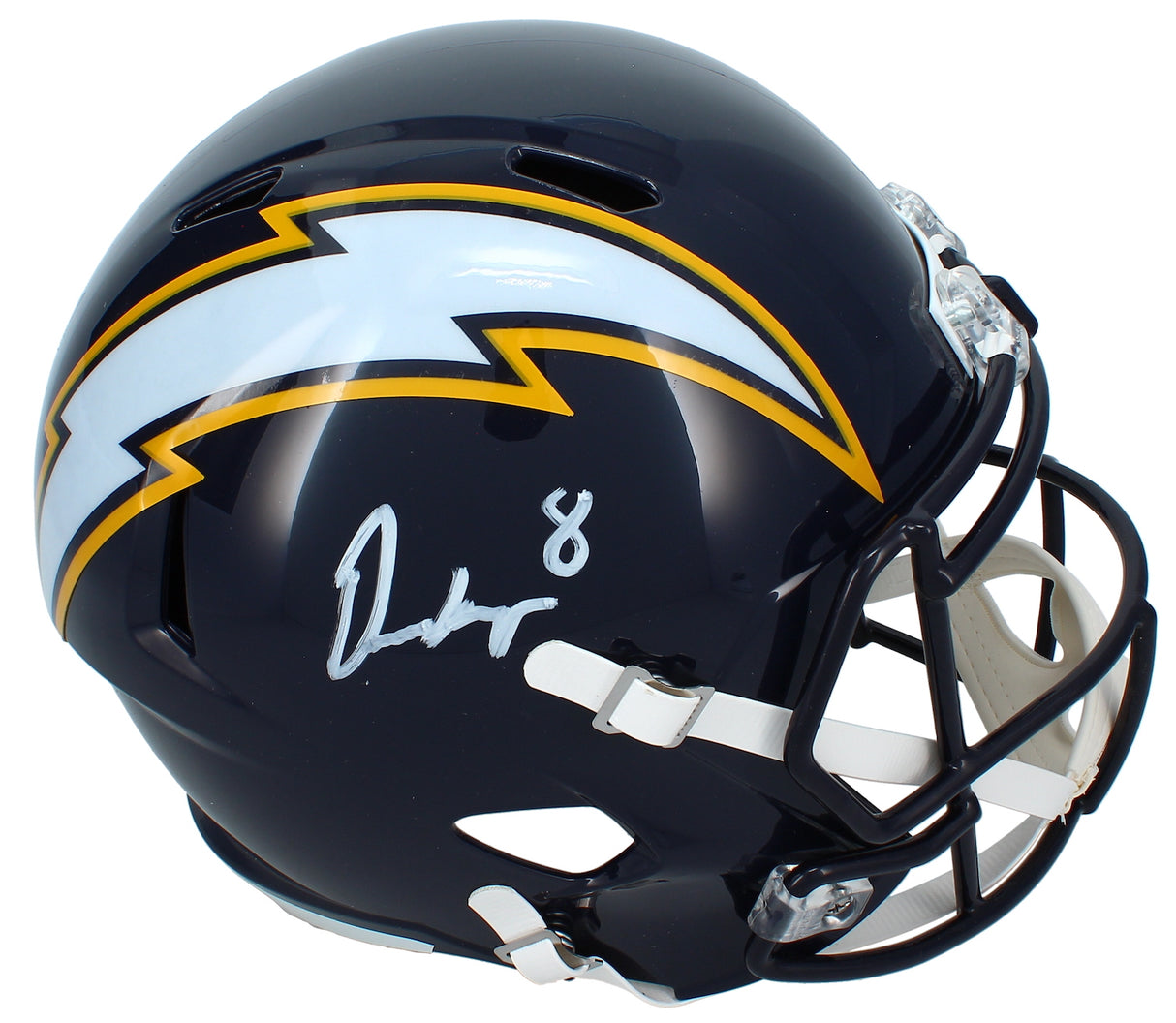 Omarion Hampton Autographed Los Angeles Chargers Navy 2025 Alternate Speed Full Size Helmet Beckett Witnessed