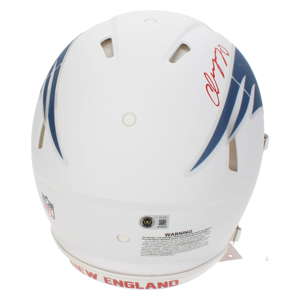 Christian Gonzalez Autographed New England Patriots White Rivalries Speed Authentic Helmet Beckett Witnessed