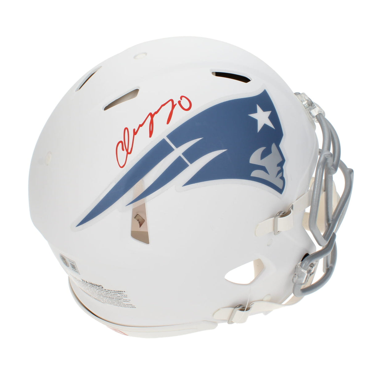 Christian Gonzalez Autographed New England Patriots White Rivalries Speed Authentic Helmet Beckett Witnessed