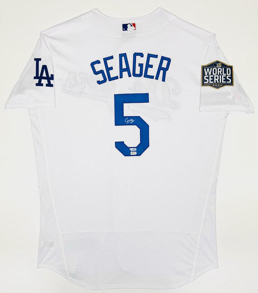 COREY SEAGER Autographed Los Angeles Dodgers Nike World Series Logo Patch White Authentic Jersey FANATICS
