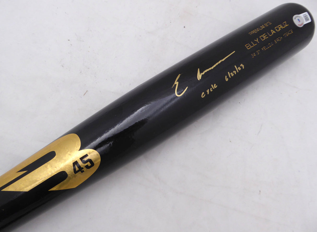 Elly De La Cruz Autographed B45 Bat Cincinnati Reds "Cycle 6/23/23" Beckett BAS QR #W529975