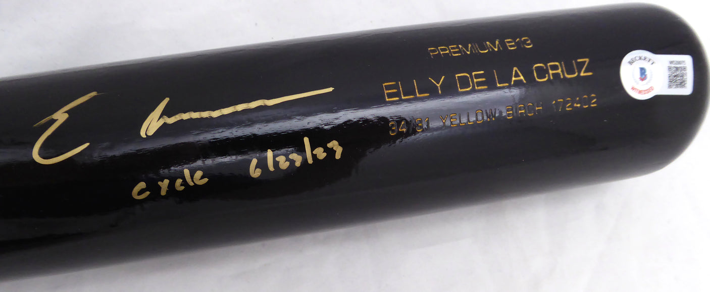 Elly De La Cruz Autographed B45 Bat Cincinnati Reds "Cycle 6/23/23" Beckett BAS QR #W529975