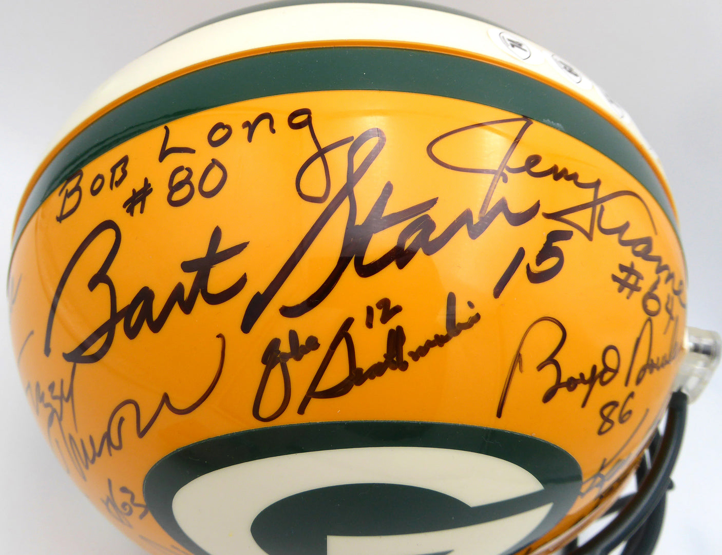 1966 Super Bowl I Champions Autographed Authentic Full Size Helmet Green Bay Packers 26 Signatures Including Bart Starr Beckett BAS #AE08384