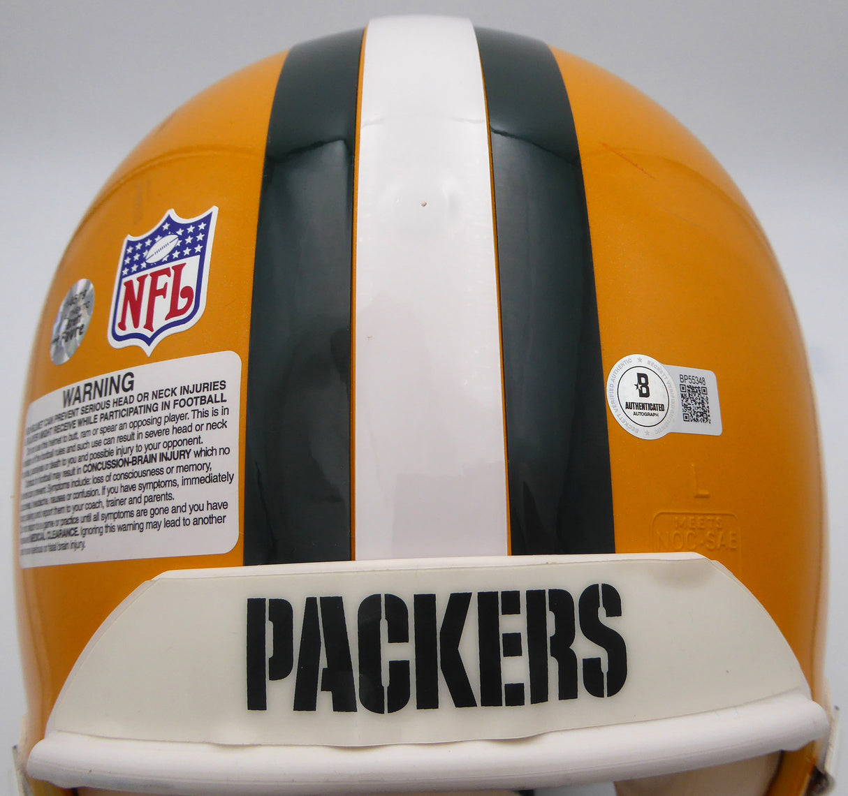 Brett Favre Autographed Authentic Full Size Helmet Green Bay Packers (Chip by Signature) Beckett BAS QR #BP55348