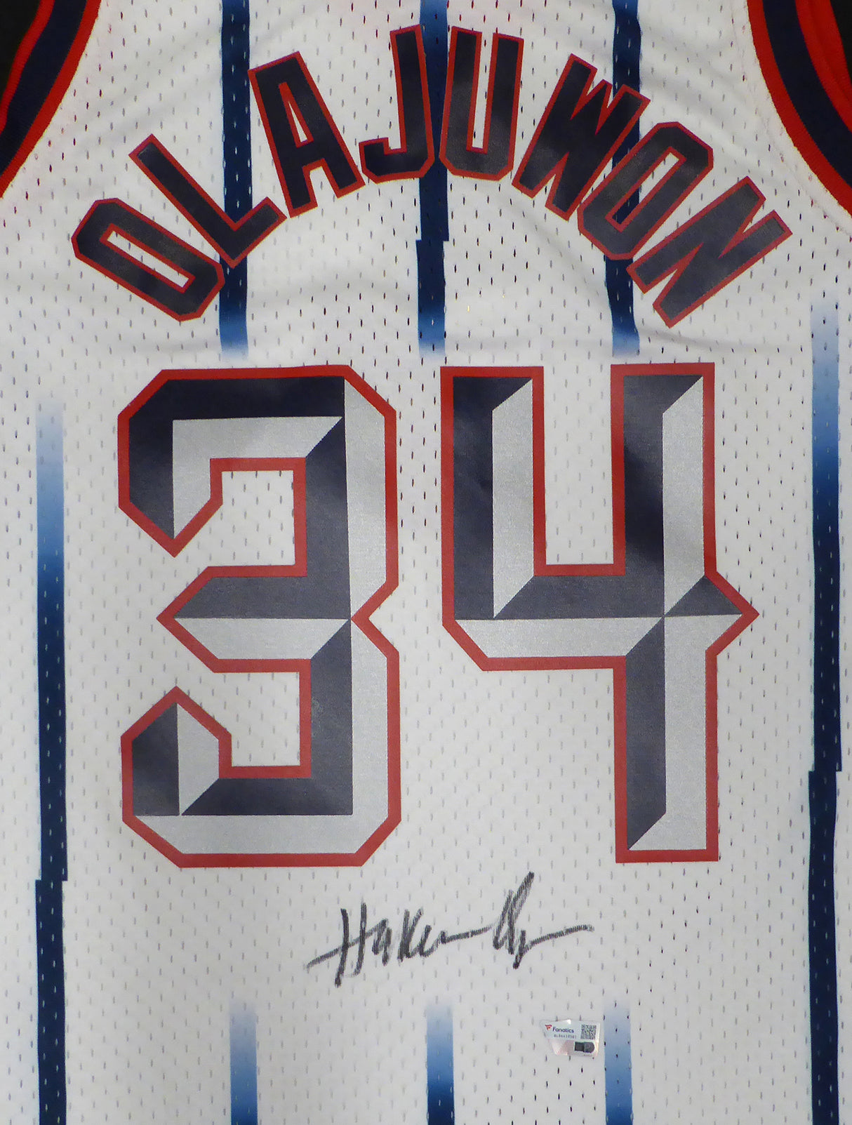 Houston Rockets Hakeem Olajuwon Autographed White Authentic Mitchell & Ness Jersey Fanatics Holo #QL84419581