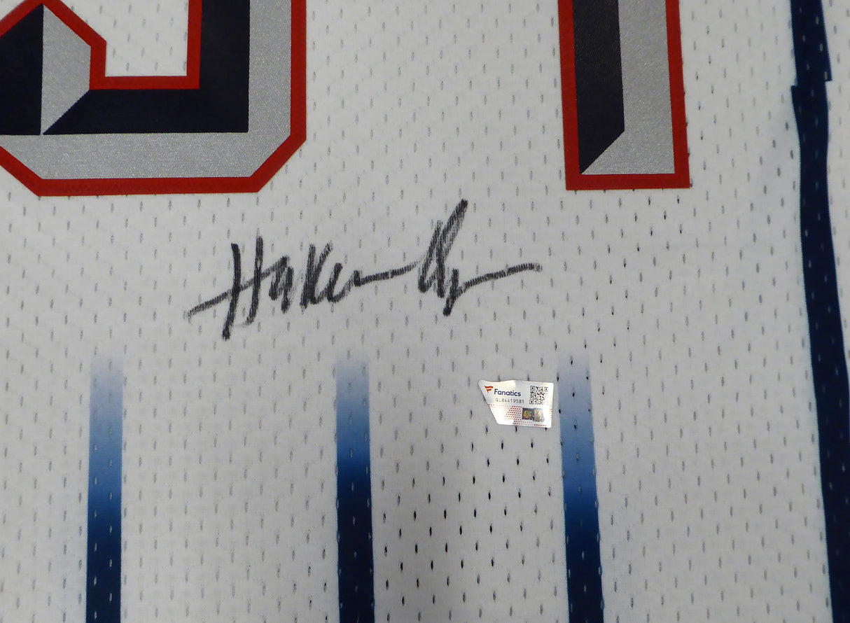 Houston Rockets Hakeem Olajuwon Autographed White Authentic Mitchell & Ness Jersey Fanatics Holo #QL84419581
