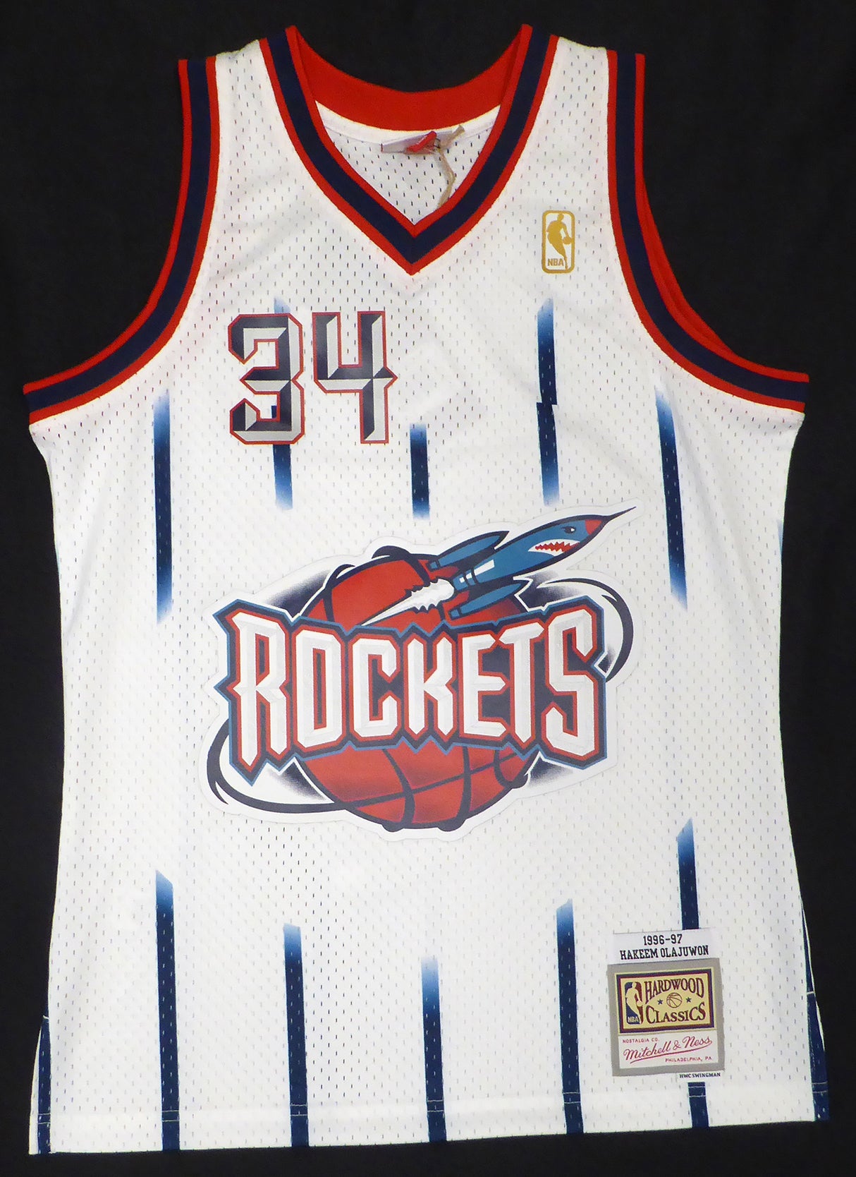 Houston Rockets Hakeem Olajuwon Autographed White Authentic Mitchell & Ness Jersey Fanatics Holo #QL84419581
