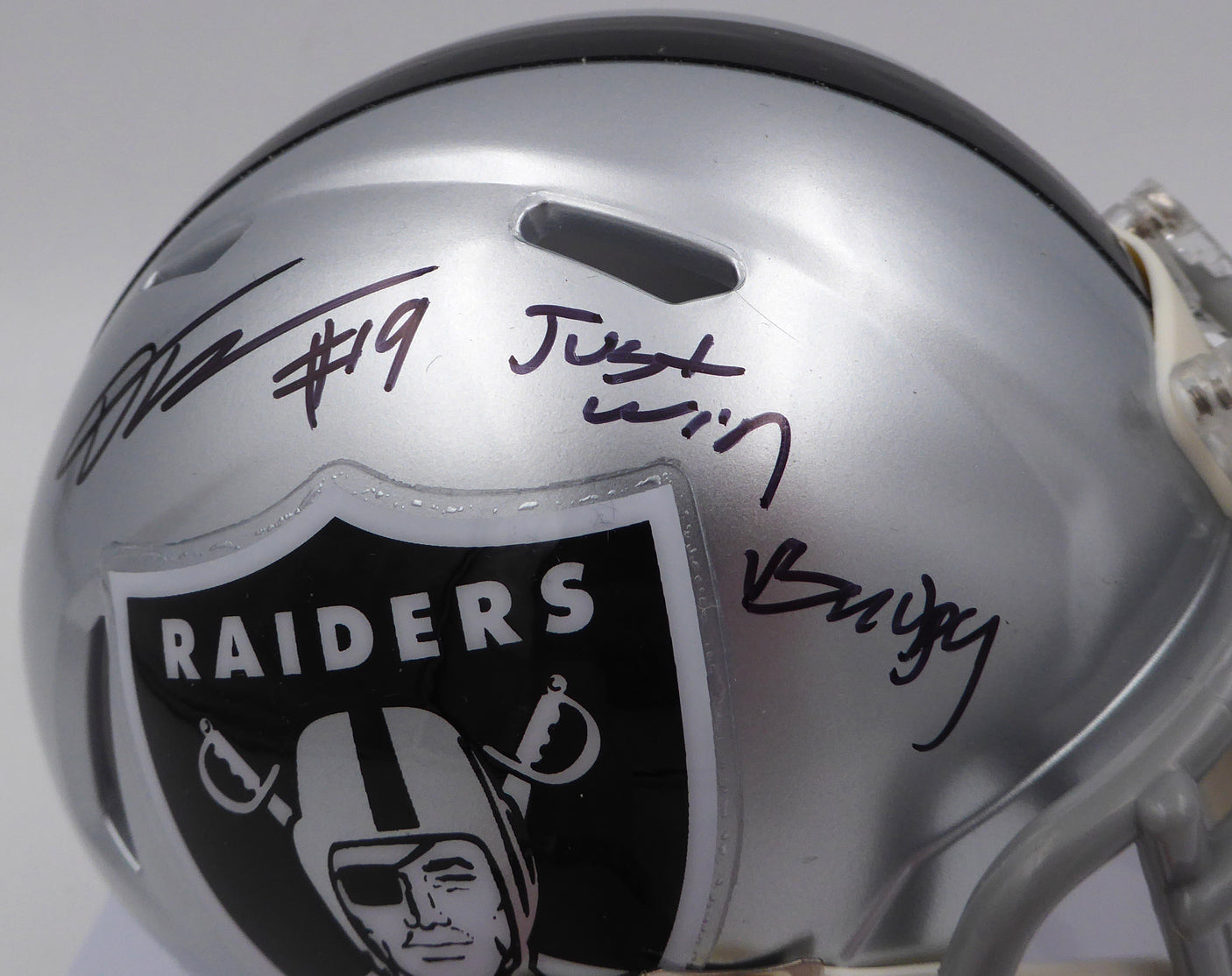 DJ D.J. Turner Autographed Las Vegas Raiders Mini Helmet "Just Win Baby" Beckett BAS QR #2W133211