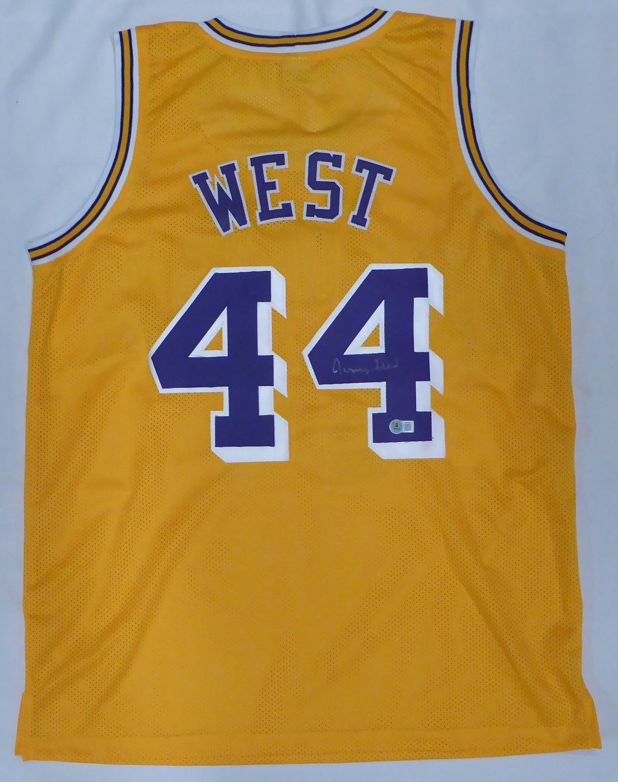 Los Angeles Lakers Jerry West Autographed Yellow Jersey Beckett BAS QR #BP45964