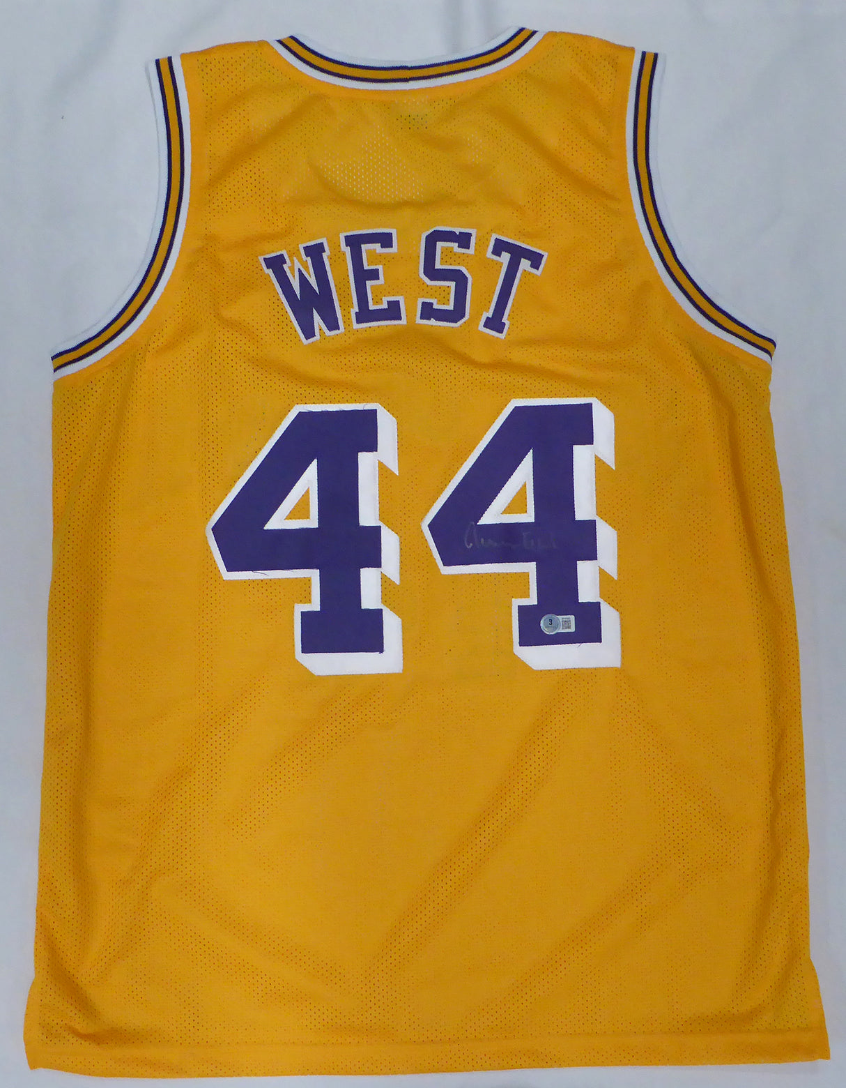 Los Angeles Lakers Jerry West Autographed Yellow Jersey Beckett BAS QR #BP45965