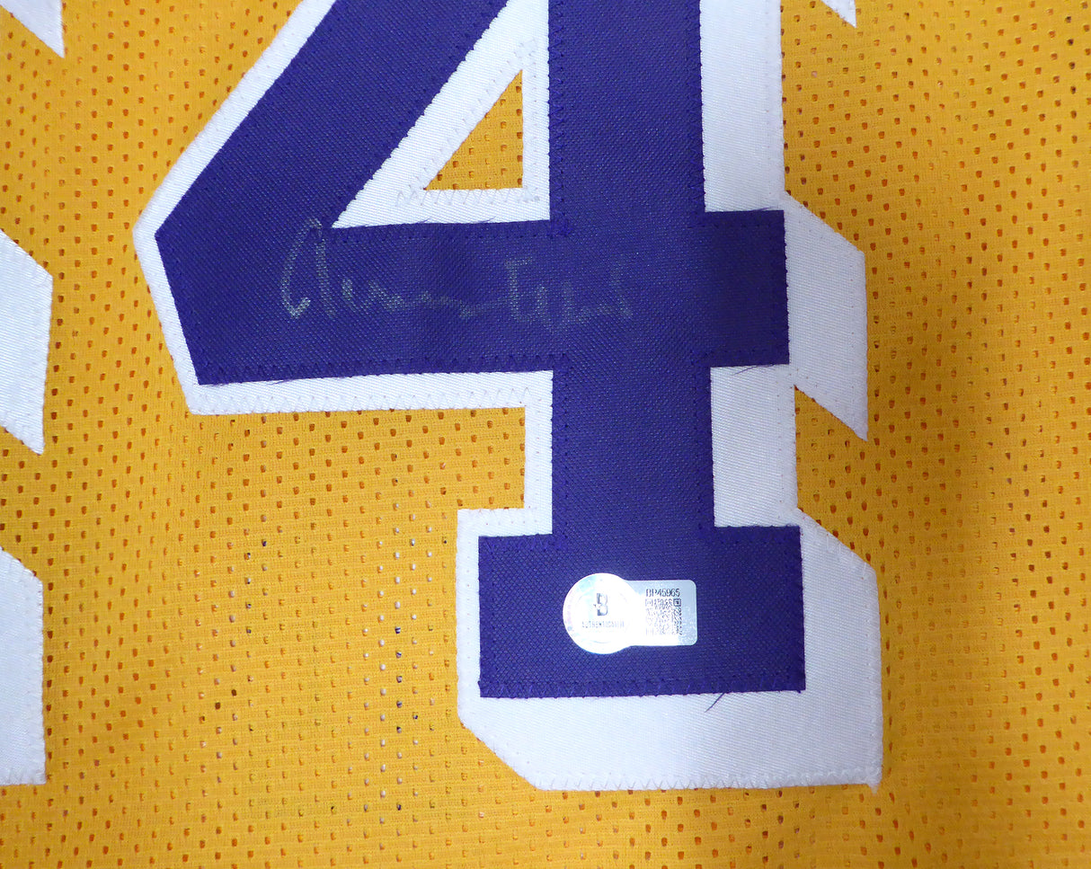 Los Angeles Lakers Jerry West Autographed Yellow Jersey Beckett BAS QR #BP45965