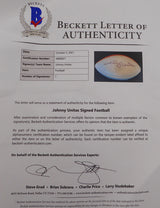 Johnny Unitas Autographed White Panel Football Baltimore Colts Beckett BAS #AB08921
