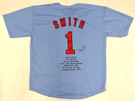 St. Louis Cardinals Ozzie Smith Autographed Blue Mitchell & Ness Jersey "The Wizard" Beckett BAS QR #BN14258