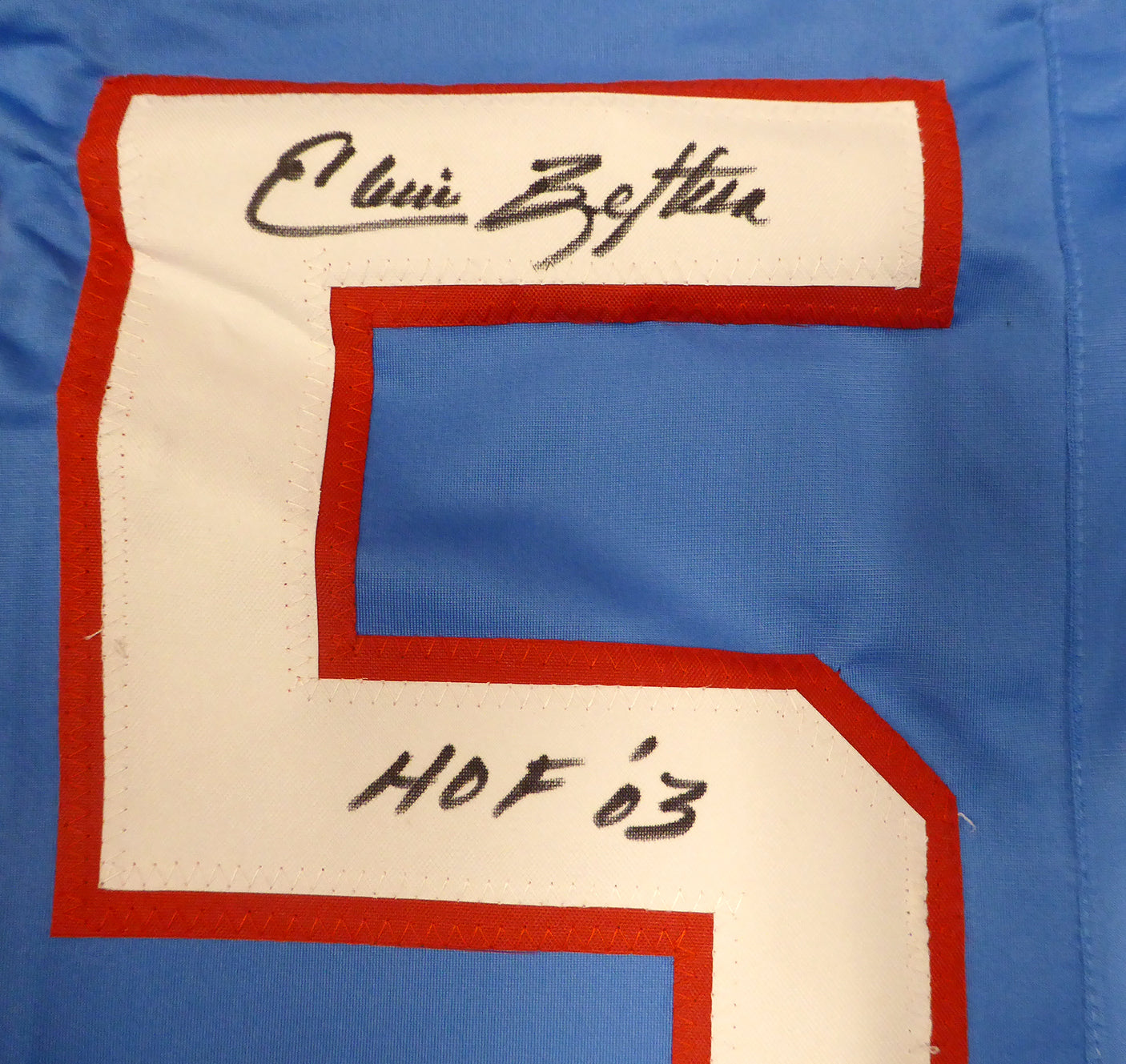Houston Oilers Elvin Bethea Autographed Blue Jersey "HOF 03" JSA #WIT690425