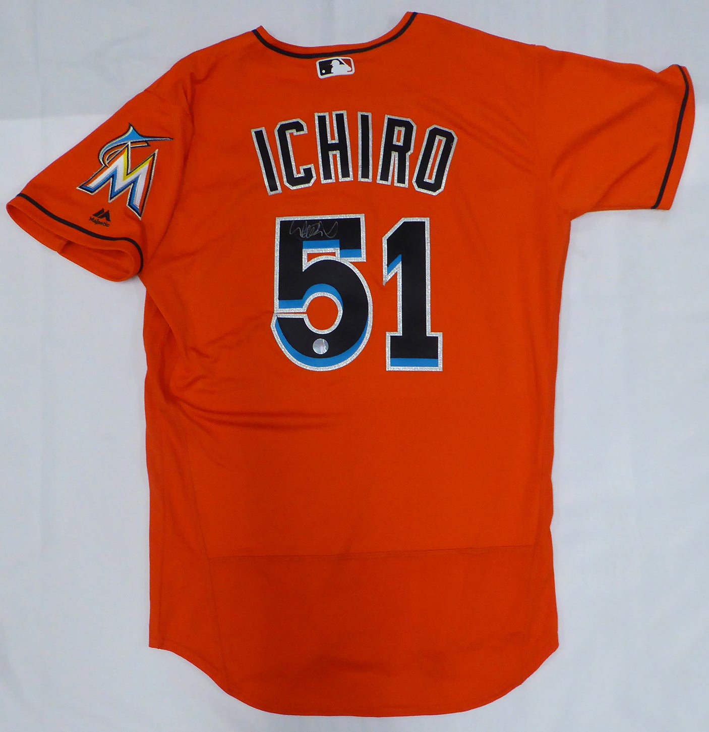 Miami Marlins Ichiro Suzuki Autographed Orange Majestic Flex Base Jersey IS Holo SKU #237034
