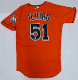 Miami Marlins Ichiro Suzuki Autographed Orange Majestic Flex Base Jersey IS Holo SKU #237034