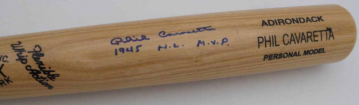 Phil Cavaretta Autographed Adirondack Bat Chicago Cubs "1945 NL MVP" Beckett BAS QR #BM00466
