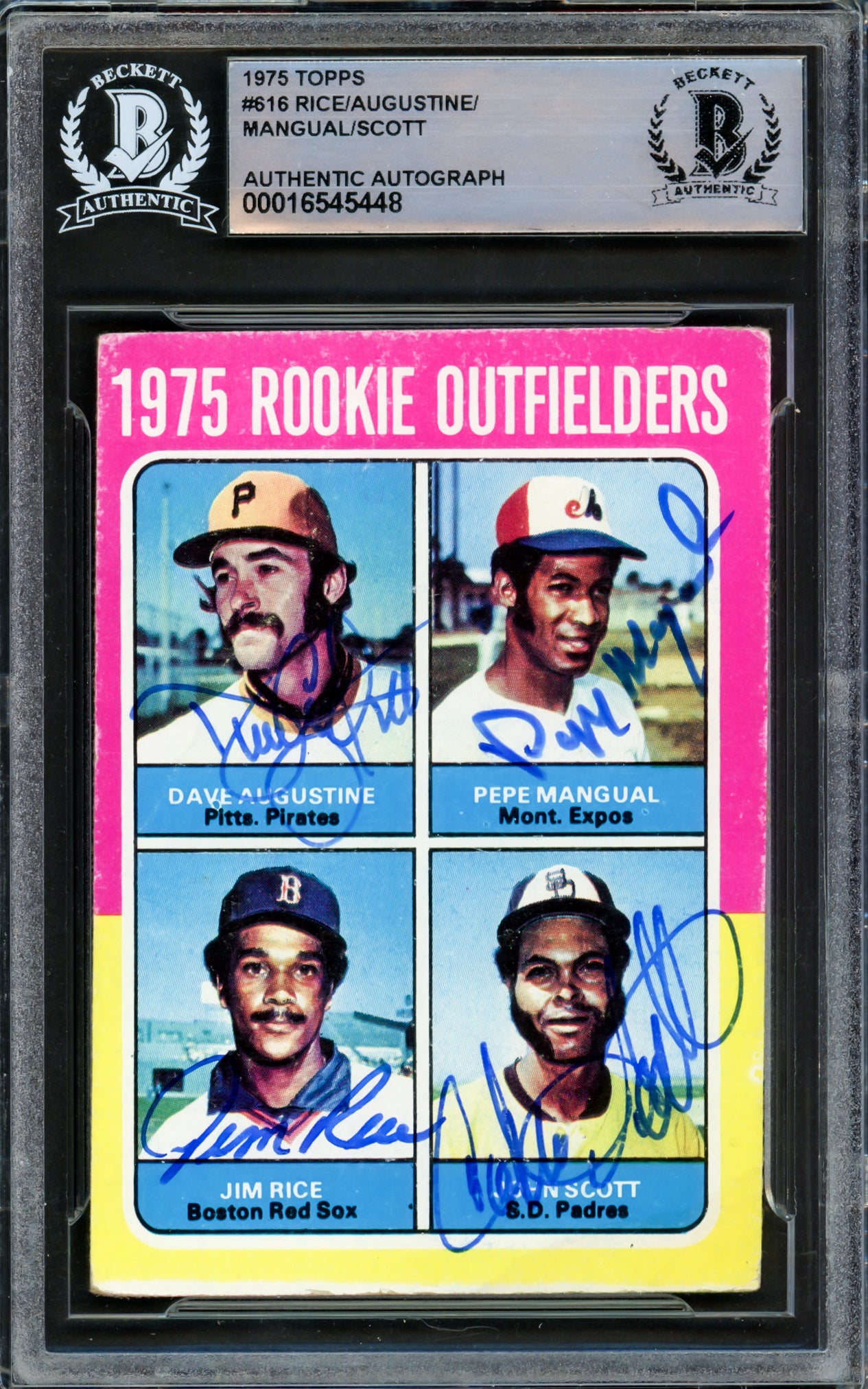 Jim Rice & Others Autographed 1975 Topps Rookie Card #616 Signed By All 4 Beckett BAS #16545448